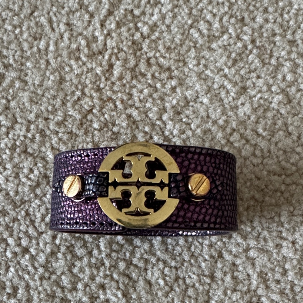 Tory Burch Metallic Purple Leather Bracelet